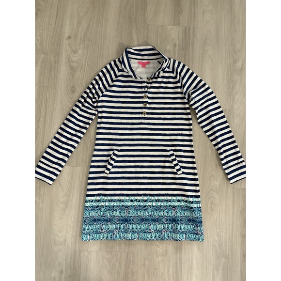 Lilly Pulitzer Marlowe Dress Womens Medium Mini Lets Cha Cha Marine Long Sleeve - Picture 1 of 12